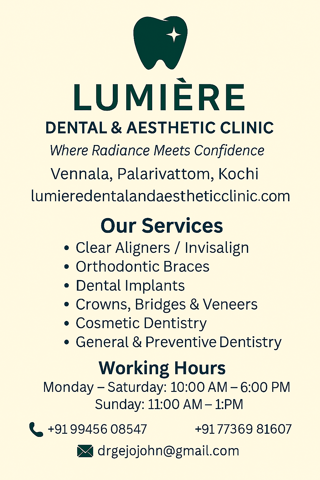 Lumiere Dental and Aesthetic Multispeciality Dental Clinic Vennala Ernakulam